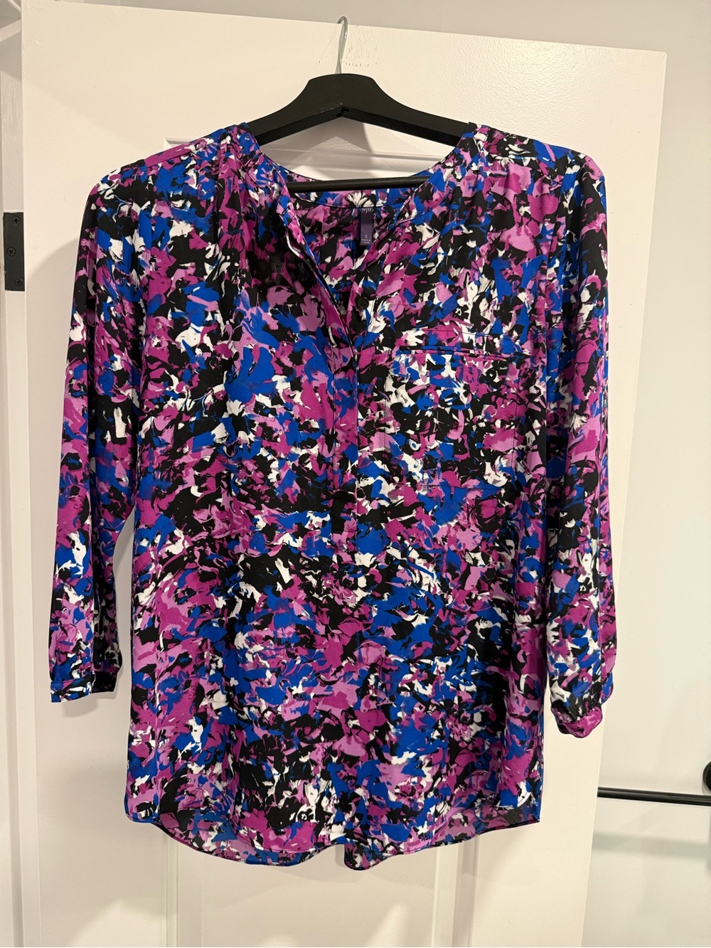 NYDJ Abstract Print Relaxed Blouse in Purple, Blue & Black
